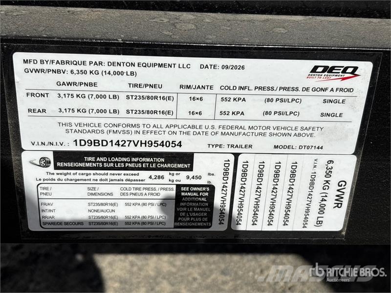 Denton DT07144 14 ft T/A Dump Utility Trailer 傾卸式拖車