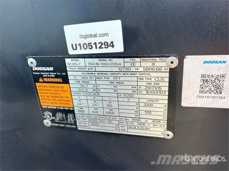 Doosan BC25S-7 2500 lb Electric Forklift Электропогрузчики