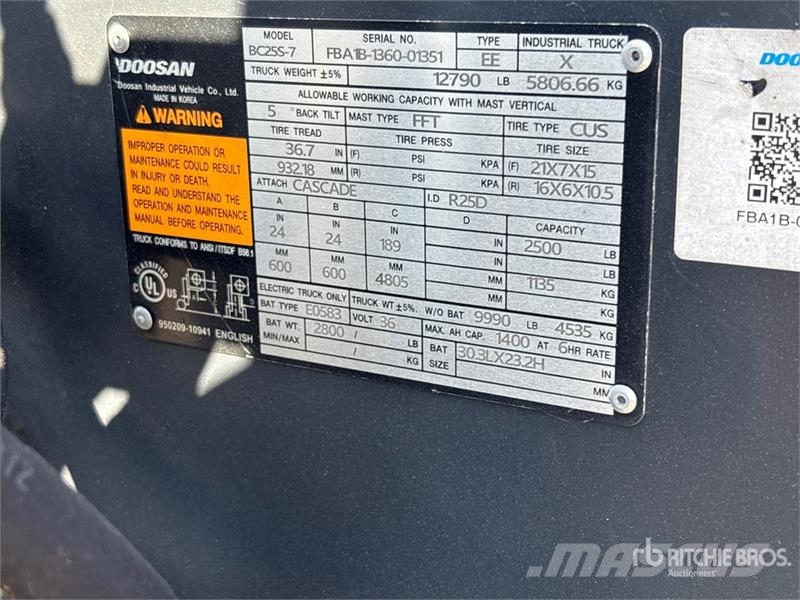 Doosan BC25S-7 2500 lb Cushion Tire Forklift Viličarji - drugo