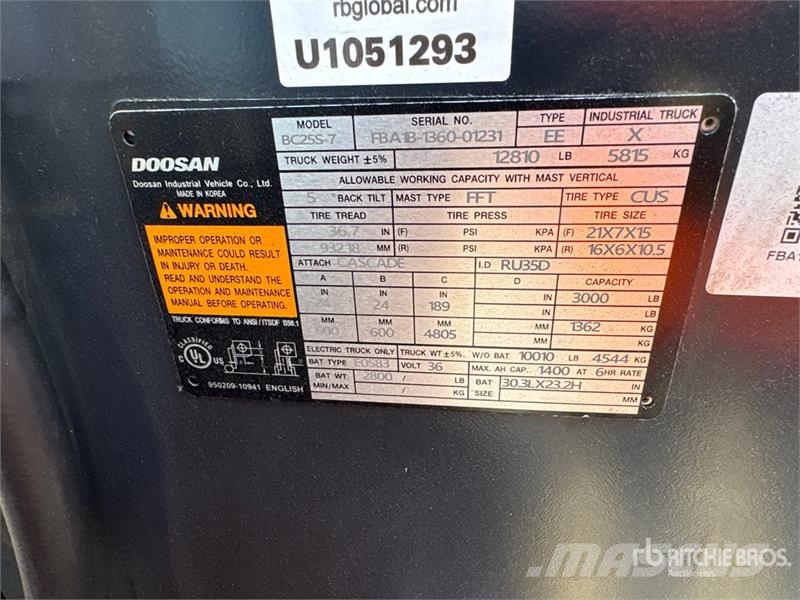 Doosan BC25S-7 3000 lb Electric Forklift Электропогрузчики