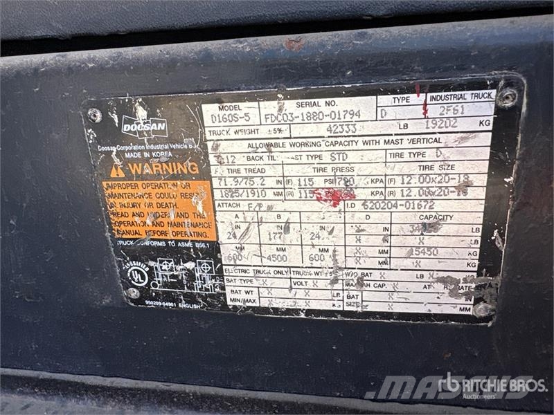 Doosan D160S-5 Pneumatic Tire Forklift Інше