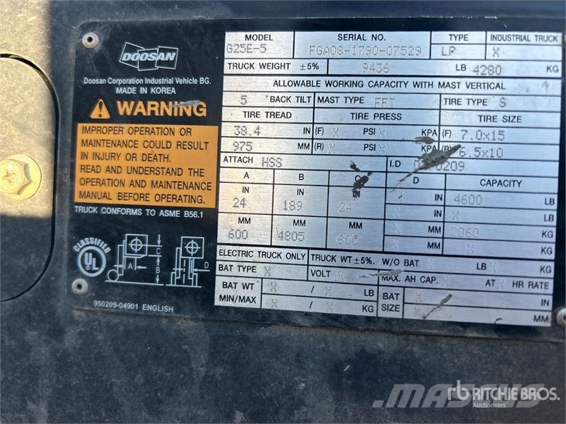 Doosan G25E-5 4600 lb Forklift Empilhadores - Outros