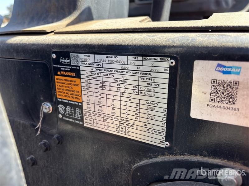 Doosan G25N-7LP 5000 lb Cushion Tire Forklift Wózki widłowe inne