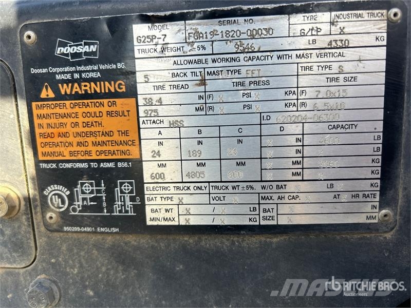 Doosan G25P-7 4600 lb Forklift Empilhadores - Outros