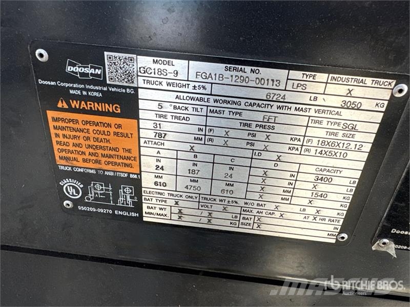 Doosan GC18S-9 6724 lb Forklift Інше