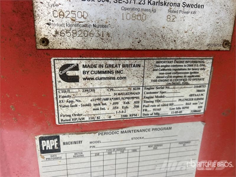 Dynapac CA250D Smooth Drum Compactor Rouleaux monocylindre