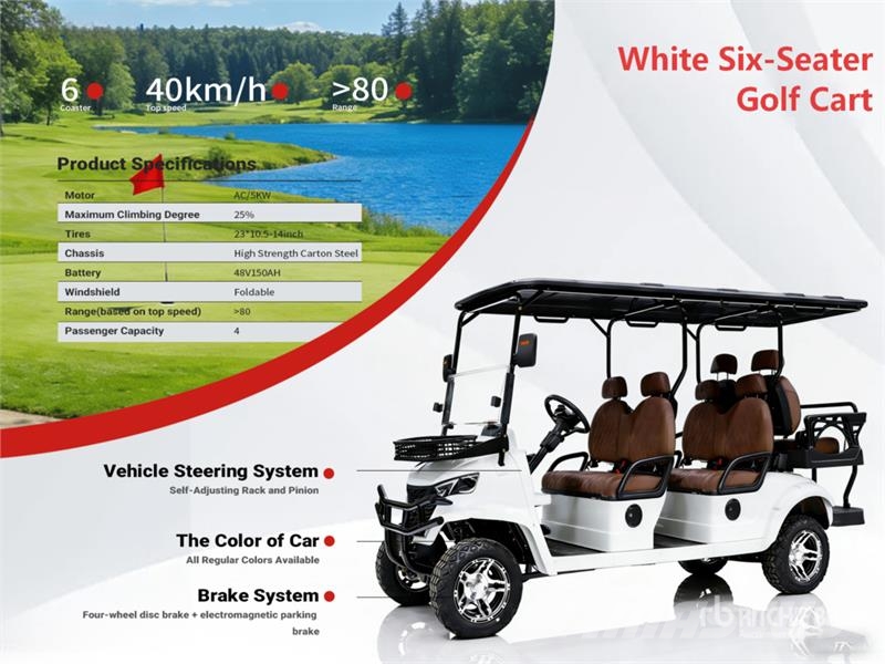 Electric White Six-Seater Golf Cart (Unused) Golfo vežimėliai