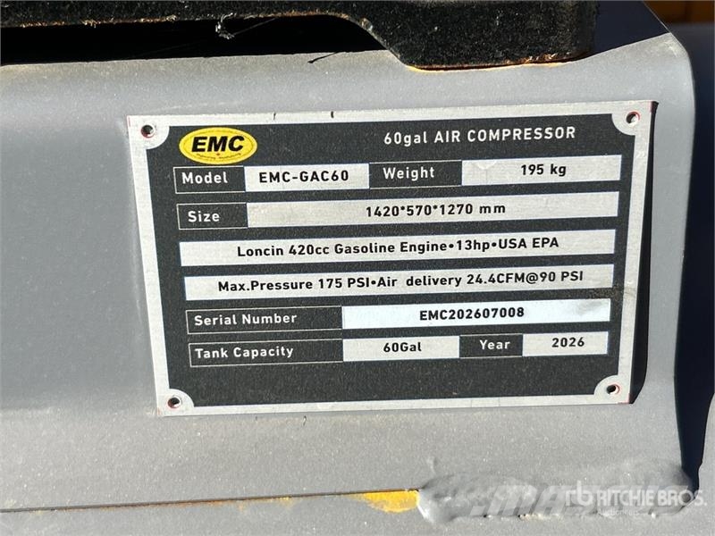 EMC GAC60 26 cfm 60 gal 2-Stage Air Compressor (Unused 콤푸레샤