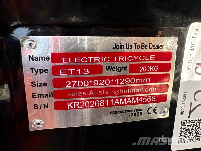 ET13-BLACK Electric Mini Trike (Unused) Avtomobili