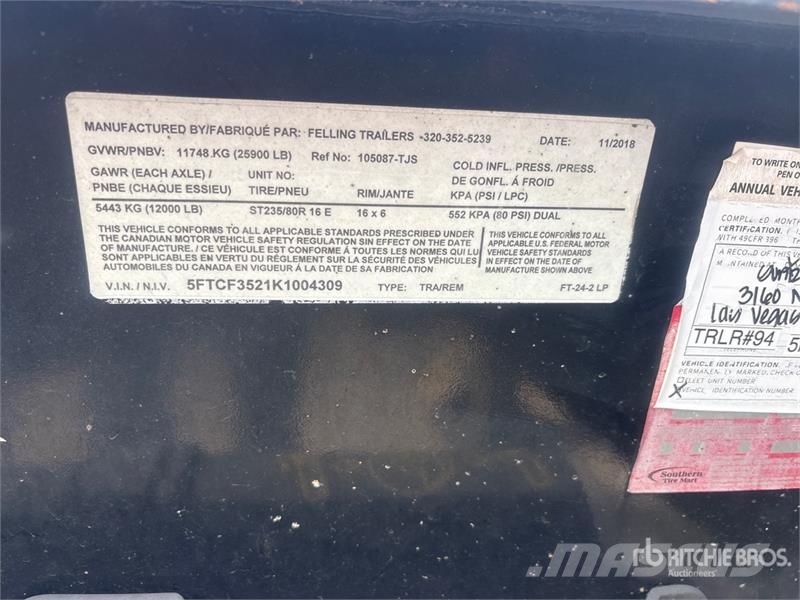 Felling 24000 lb 22 ft T/A Equipment Trailer مقطورات مركبات نقل