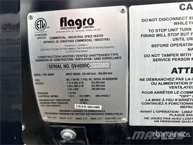 Flagro FVO-400RCBT 390000 BTU Space Heater Equipamento de aquecimento e descongelamento