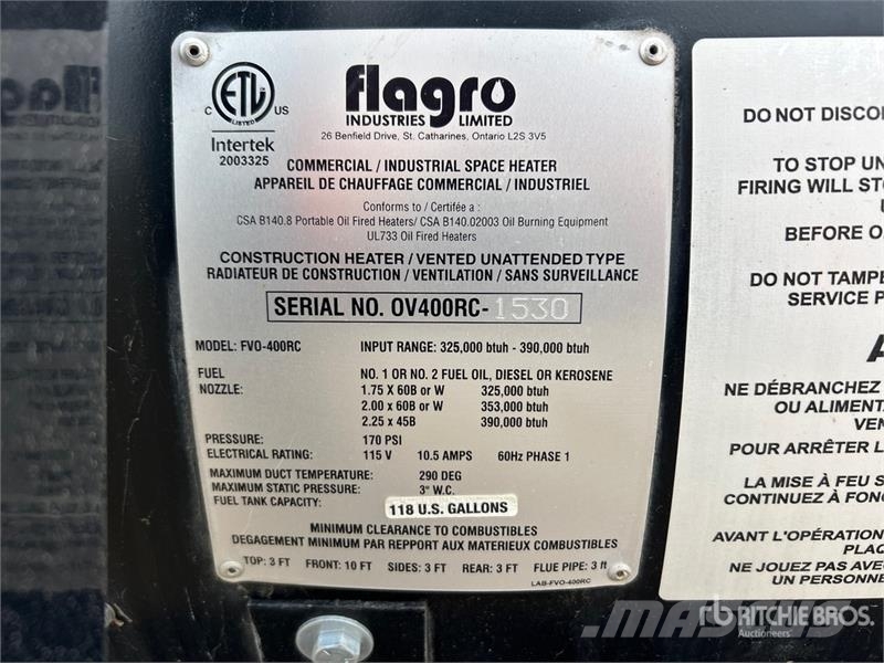Flagro FVO-400RCBT 390000 BTU Space Heater Equipamento de aquecimento e descongelamento