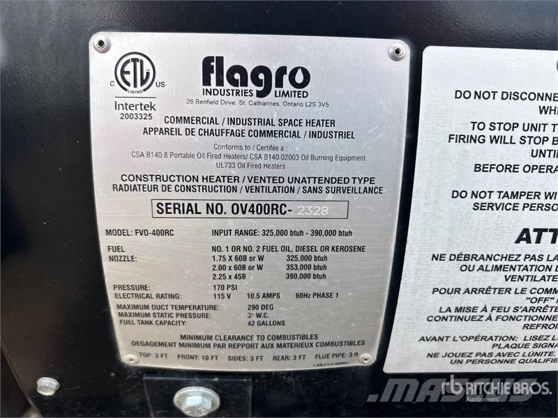Flagro FVO-400RCBT 390000 BTU Space Heater Equipamento de aquecimento e descongelamento