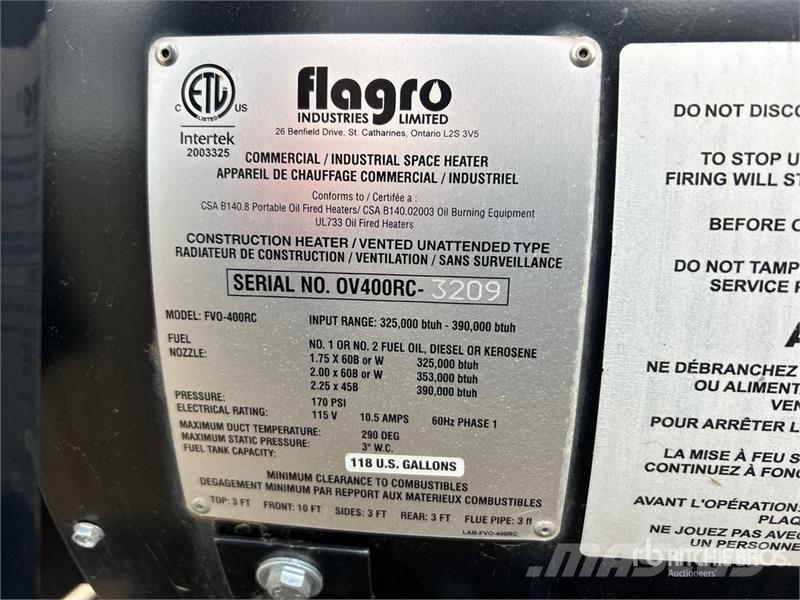 Flagro FVO-400RCBT 390000 BTU Space Heater Equipamento de aquecimento e descongelamento