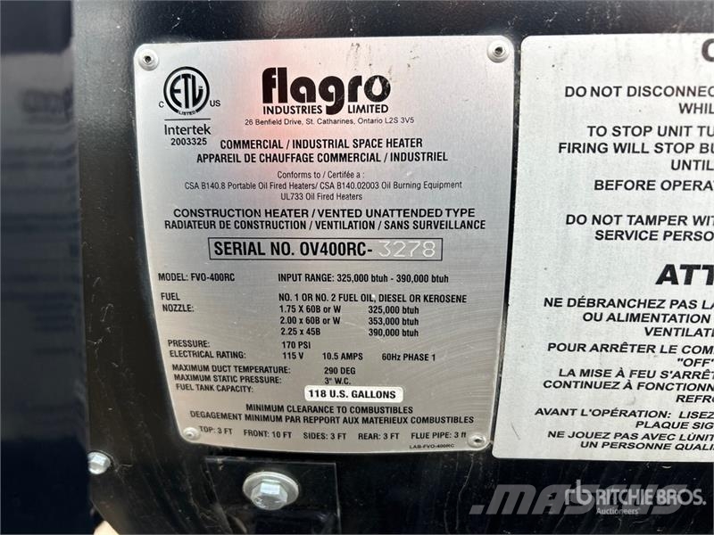 Flagro FVO400RC 390000 BTU Space Heater Equipamento de aquecimento e descongelamento