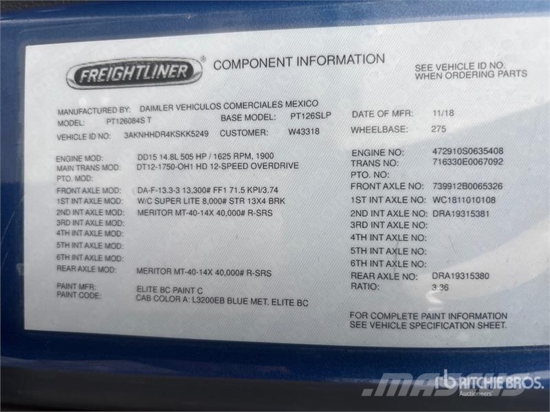 Freightliner Cascadia 126 8x4 Tri/A Sleeper Truck Tractor Trekkvogner