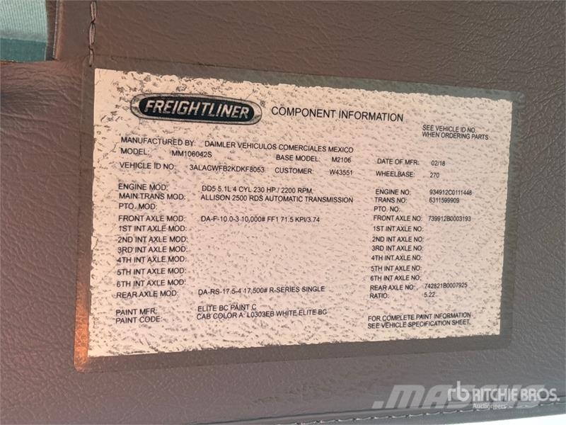 Freightliner M2106 4x2 Van Truck Каросерии