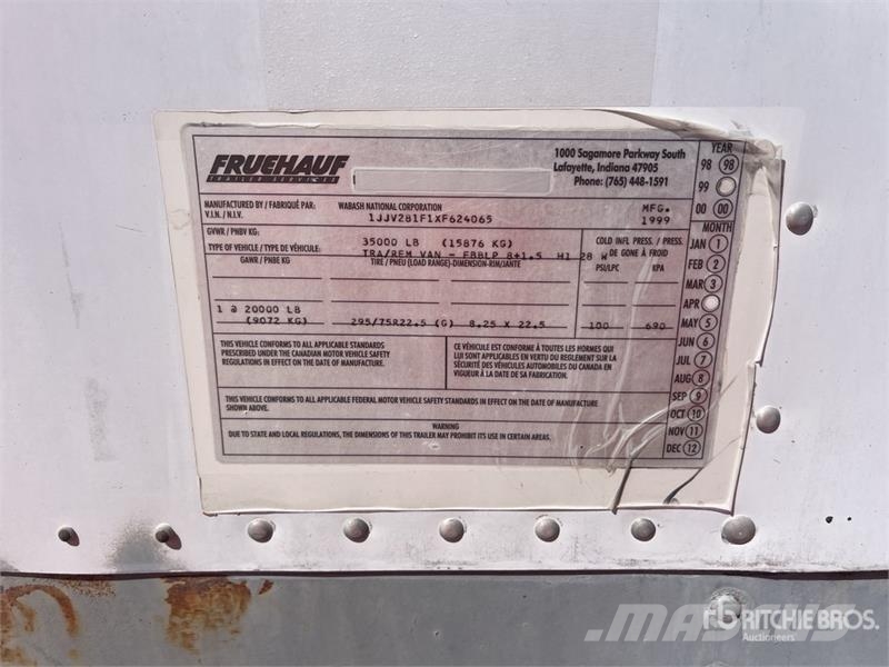 Fruehauf 28 ft x 102 in S/A Van Trailer Reboques de caixa fechada