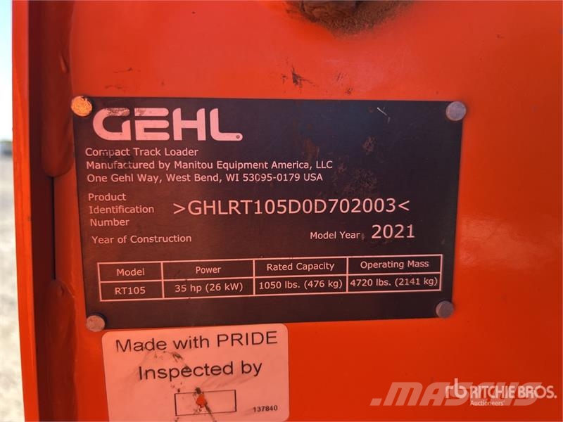 Gehl RT105 Compact Track Loader 滑移轉向裝載機