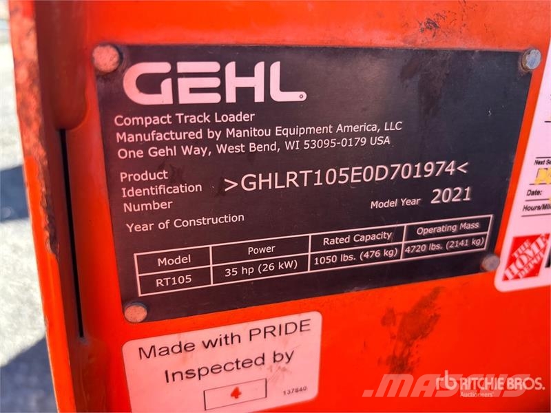 Gehl RT105 Compact Track Loader Smykem řízené nakladače