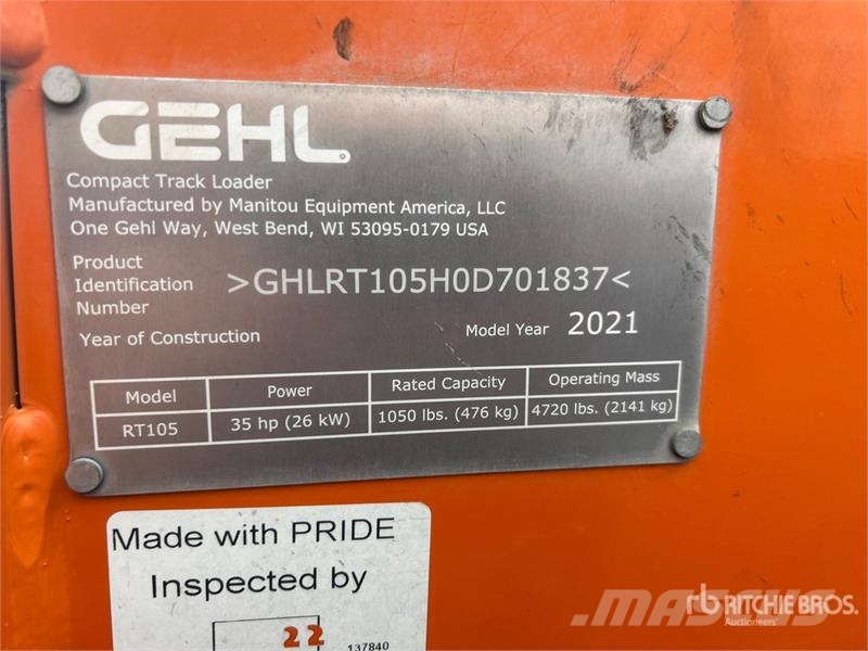 Gehl RT105 Compact Track Loader لوادر انزلاقية التوجيه