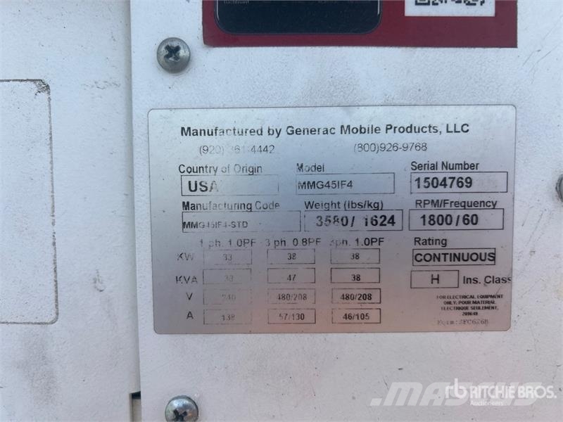 Generac MMG45IF4 38 kW Mobile Generator Set (Inoperable) Diiselgeneraatorid