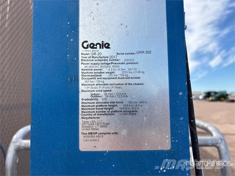 Genie GR-20 Vertical Mast Lift Used Personnel lifts and access elevators