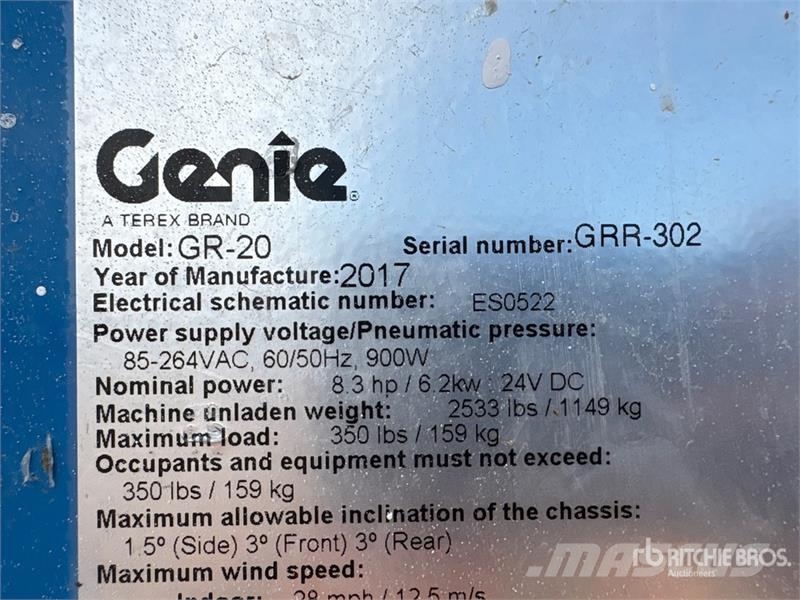 Genie GR-20 Vertical Mast Lift Used Personnel lifts and access elevators