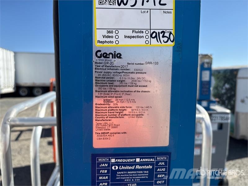 Genie GR20 Vertical Mast Lift Plataformas elevatórias verticais