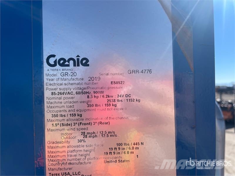 Genie GR20 Vertical Mast Lift Plataformas elevatórias verticais