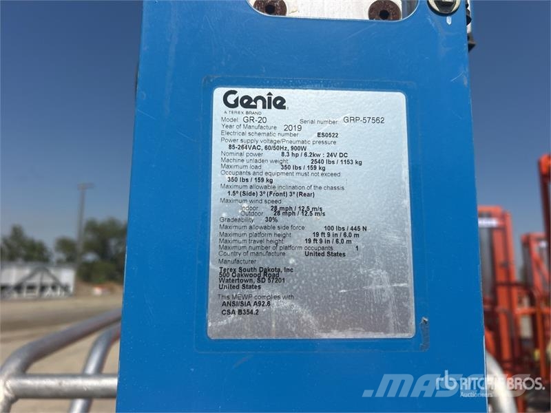 Genie GR20 Vertical Mast Lift Plataformas elevatórias verticais