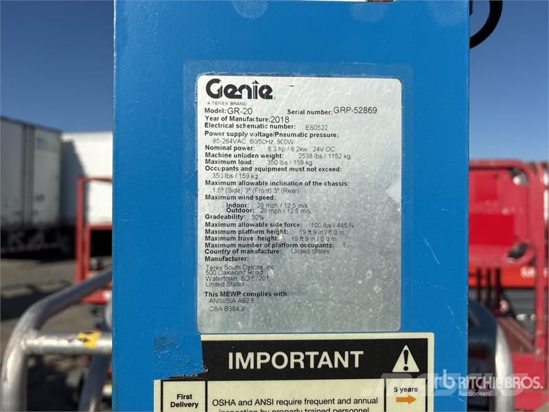 Genie GR20 Vertical Mast Lift Plataformas elevatórias verticais
