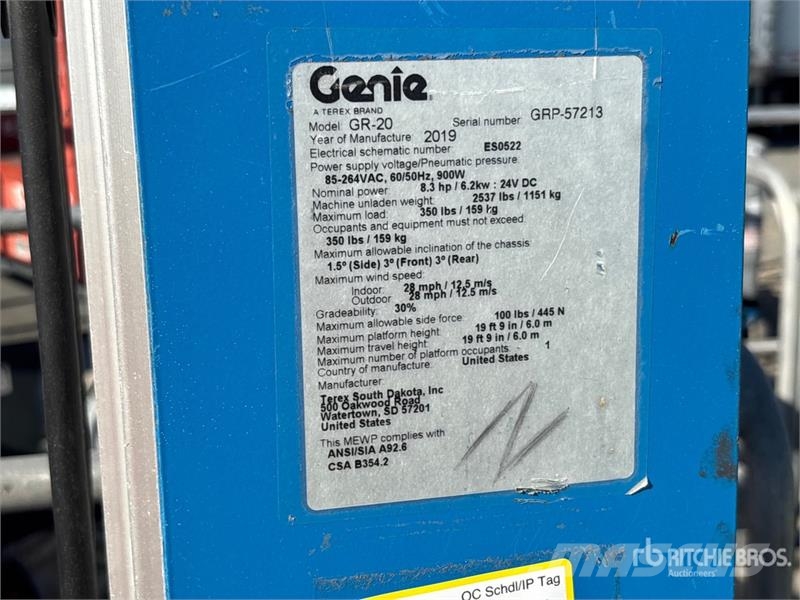 Genie GR20 Vertical Mast Lift Plataformas elevatórias verticais