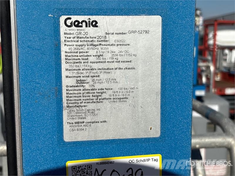 Genie GR20 Vertical Mast Lift Plataformas elevatórias verticais