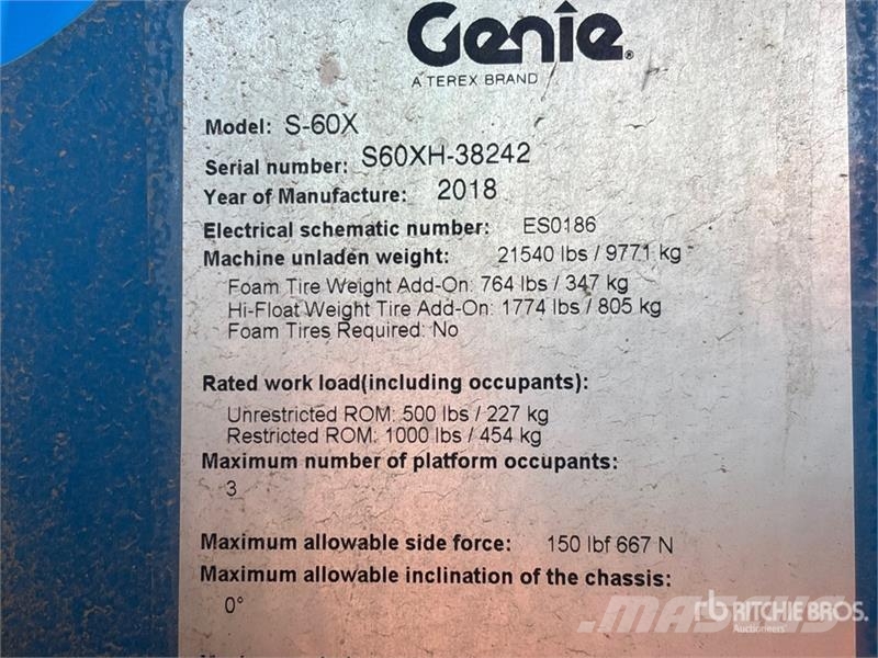 Genie S-60X 4WD Diesel Telescopic Boom Lift Nacele cu brat telescopic