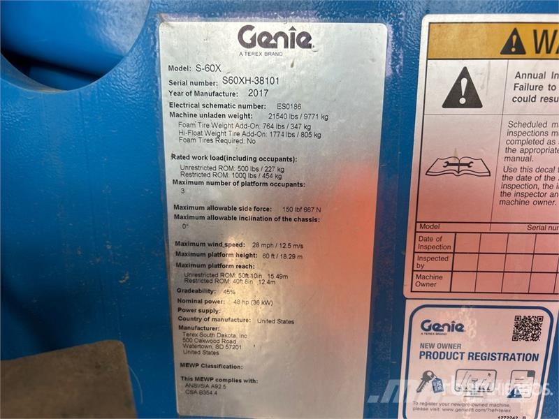 Genie S-60X 4WD Diesel Telescopic Boom Lift Plataformas elevatórias telescópicas