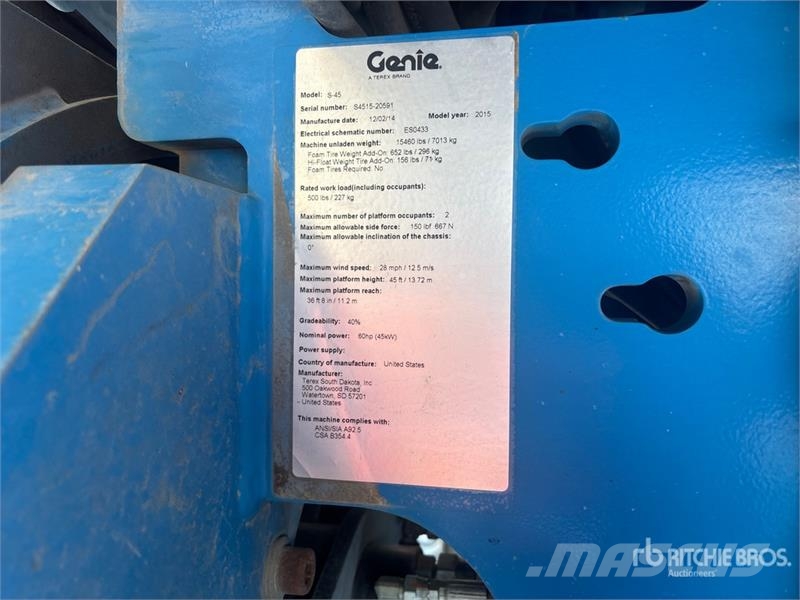 Genie S45 4WD Diesel Telescopic Boom Lift Plataformas con brazo de elevación telescópico