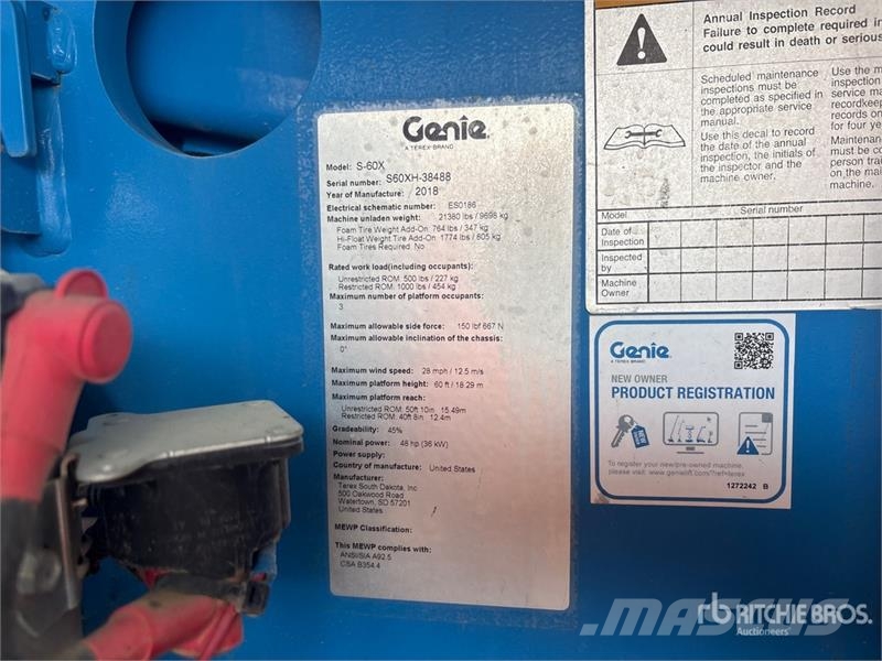 Genie S60X 4WD Diesel Telescopic Boom Lift Teleskopiskie pacēlāji