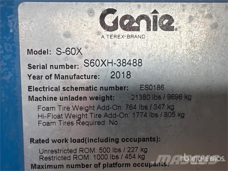 Genie S60X 4WD Diesel Telescopic Boom Lift Teleskopiskie pacēlāji