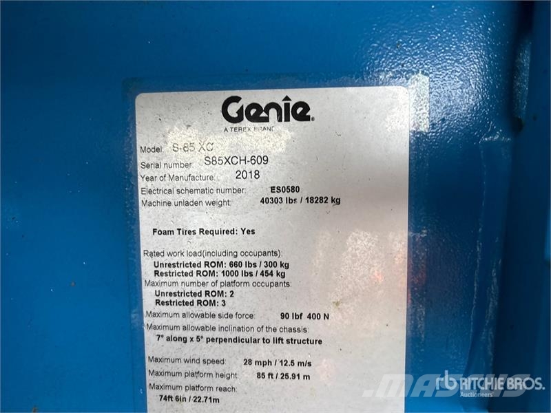 Genie S85XC 4WD Diesel Telescopic Boom Lift Plataformas de trabajo telescópica
