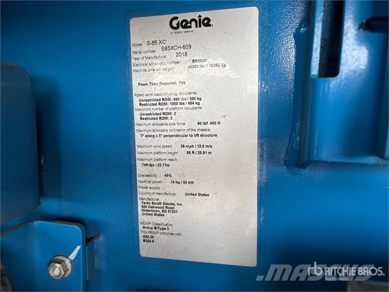 Genie S85XC 4WD Diesel Telescopic Boom Lift Plataformas de trabajo telescópica