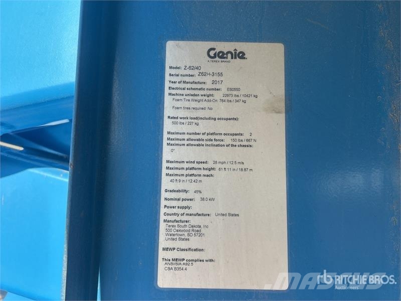 Genie Z-62/40 4WD Diesel Articulating Boom Lift Zglobne dvižne ploščadi