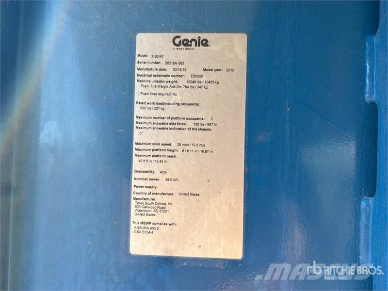 Genie Z-62/40 4WD Diesel Articulating Boom Lift Articulated boom lifts