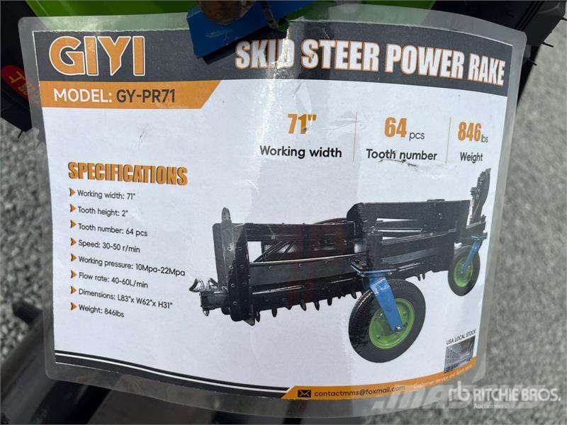 GIYI GY-PR71 71 in Skid Steer Power Rake (Unused) Ancinho virador