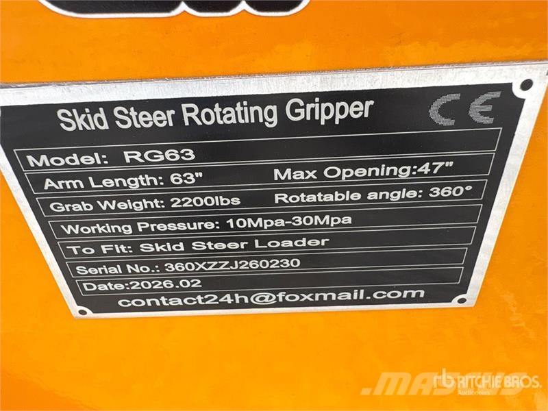 GIYI GY-RG63 63 in 360 Rotating Skid Steer Grapple Grijpers