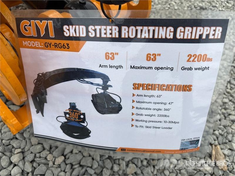 GIYI GY-RG63 63 in 360 Rotating Skid Steer Grapple Grijpers