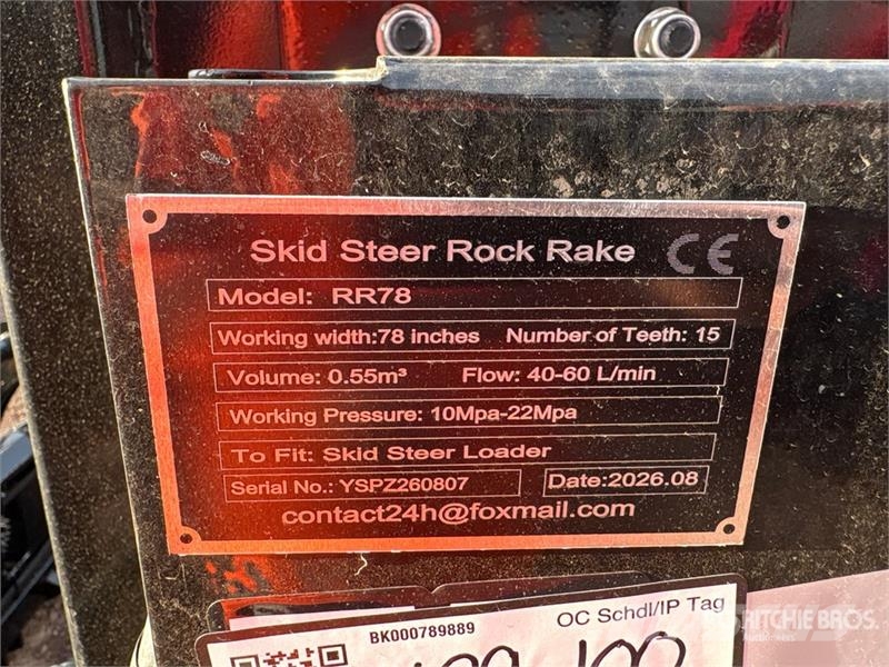GIYI GY-RR78 78 in Rock Rake (Unused) Inne akcesoria