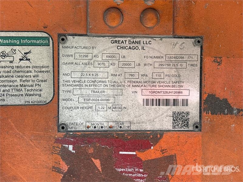 Great Dane 36 ft T/A Flatbed Trailer 플랫베드/드롭사이드 트레일러