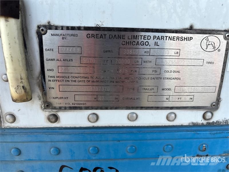 Great Dane 50 ft x 102 in T/A Refrigerated Trailer نصف مقطورات بدرجة حرارة قابلة للضبط