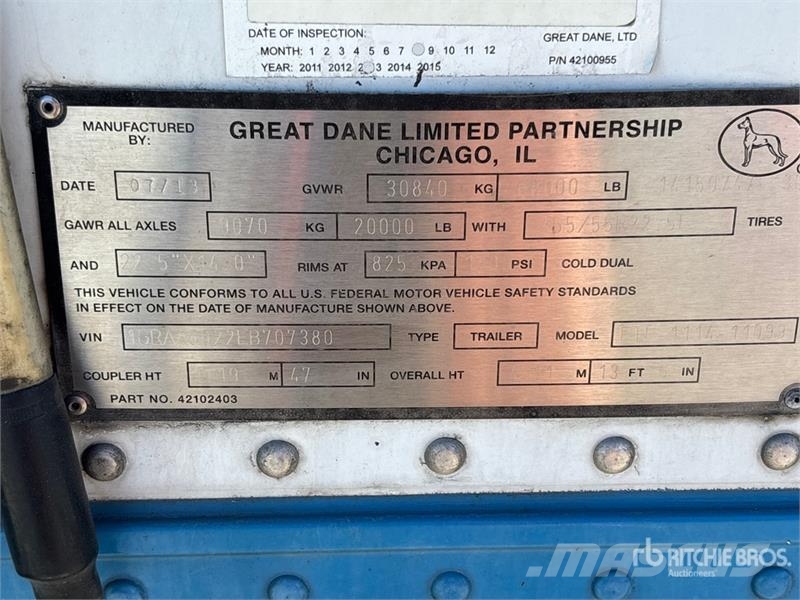 Great Dane 50 ft x 102 in T/A Refrigerated Trailer 控溫式半拖車